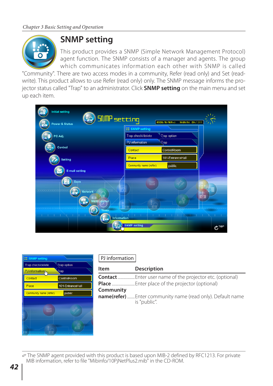 Snmp setting | Sanyo POA-PN03C User Manual | Page 42 / 124