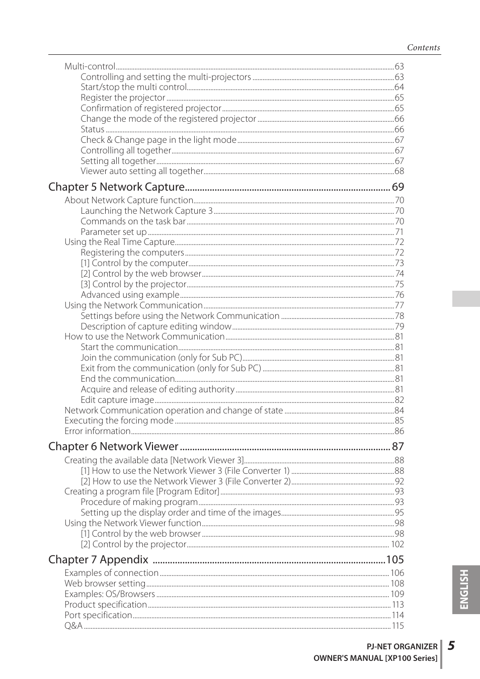 Chapter 5 network capture, Chapter 6 network viewer, Chapter 7 appendix | Sanyo POA-PN03C User Manual | Page 5 / 124