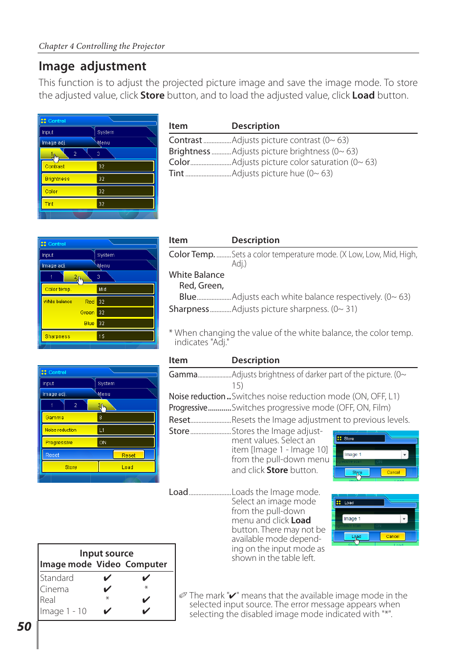 Image adjustment | Sanyo POA-PN03C User Manual | Page 50 / 124