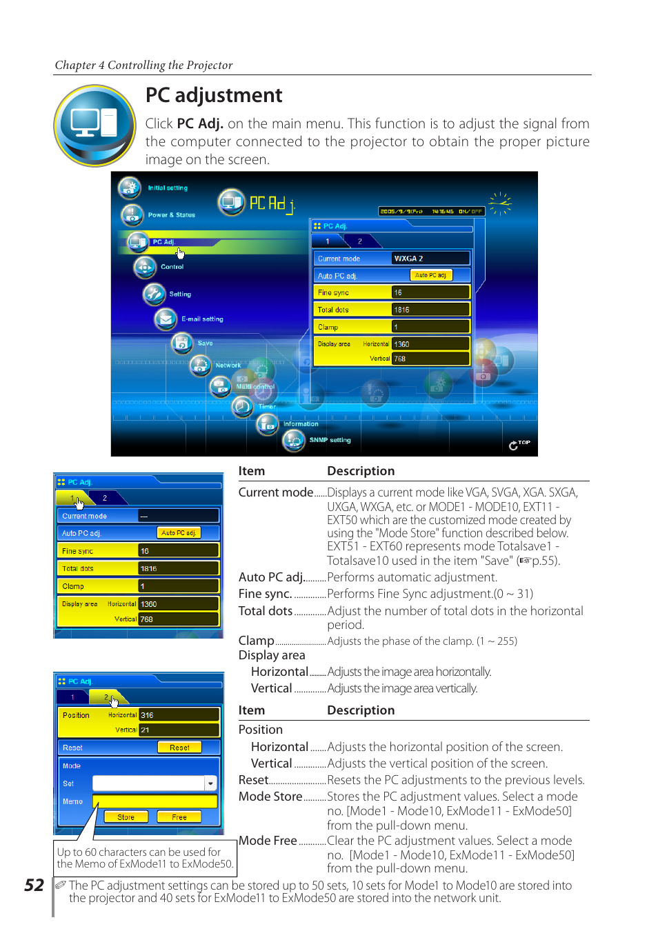 Pc adjustment | Sanyo POA-PN03C User Manual | Page 52 / 124