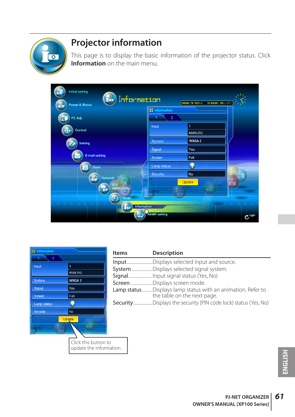 Projector information | Sanyo POA-PN03C User Manual | Page 61 / 124