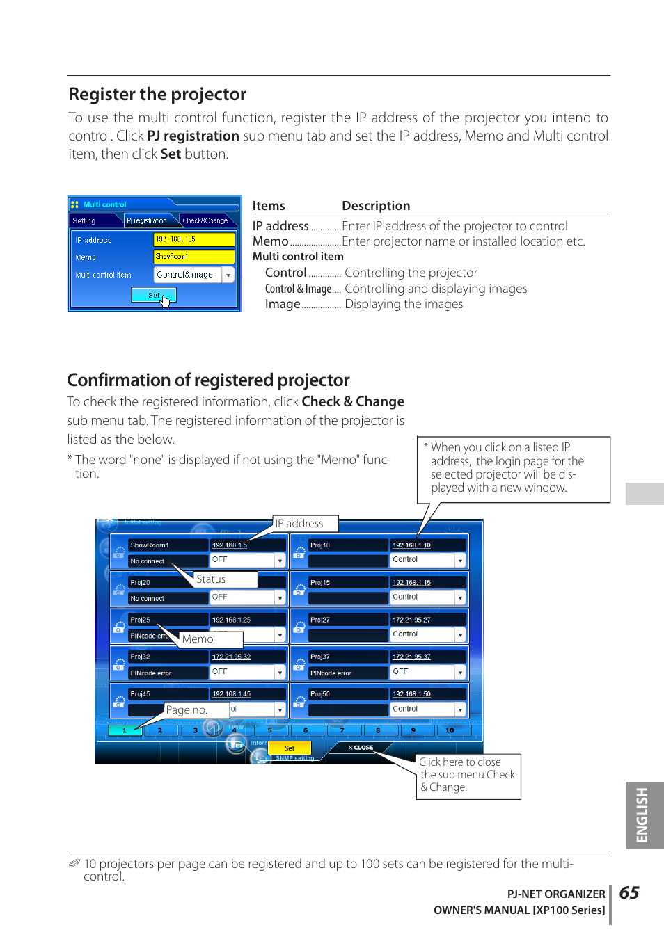 Register the projector, Confirmation of registered projector | Sanyo POA-PN03C User Manual | Page 65 / 124