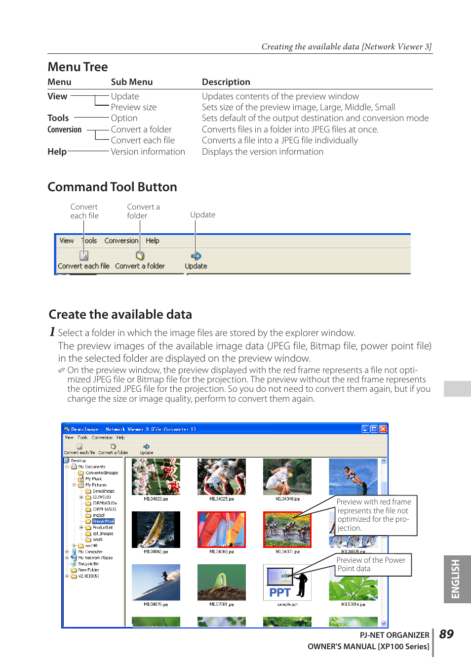 Create the available data, Menu tree, Command tool button | Sanyo POA-PN03C User Manual | Page 89 / 124