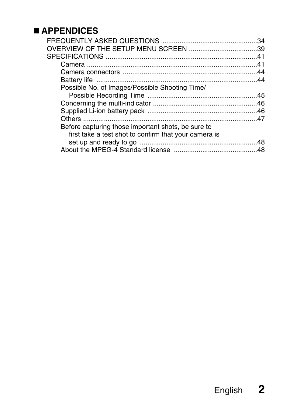 English, Appendices | Sanyo DUAL CAMERA VPC-PD1TA User Manual | Page 17 / 64