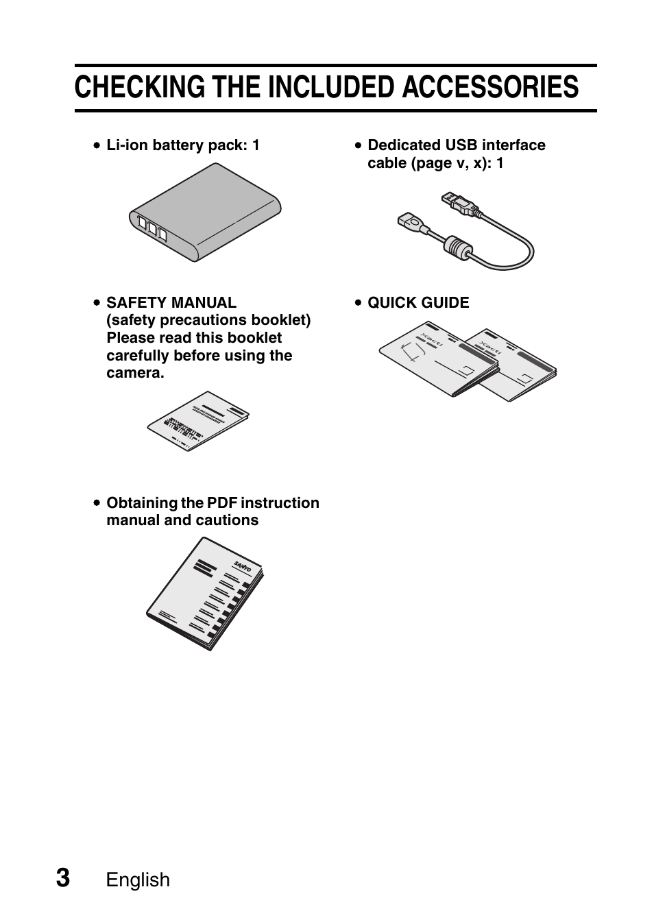 Checking the included accessories | Sanyo DUAL CAMERA VPC-PD1TA User Manual | Page 18 / 64