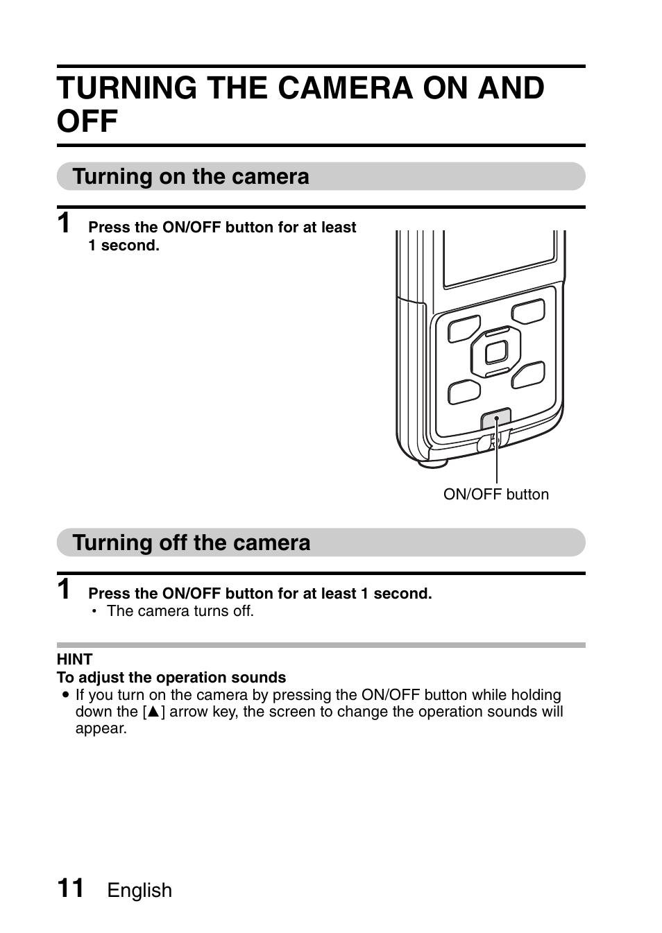 Turning the camera on and off, Turning on the camera, Turning off the camera | Turning on the camera turning off the camera | Sanyo DUAL CAMERA VPC-PD1TA User Manual | Page 26 / 64