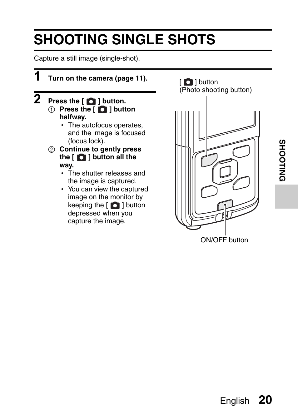 Shooting single shots, English | Sanyo DUAL CAMERA VPC-PD1TA User Manual | Page 35 / 64