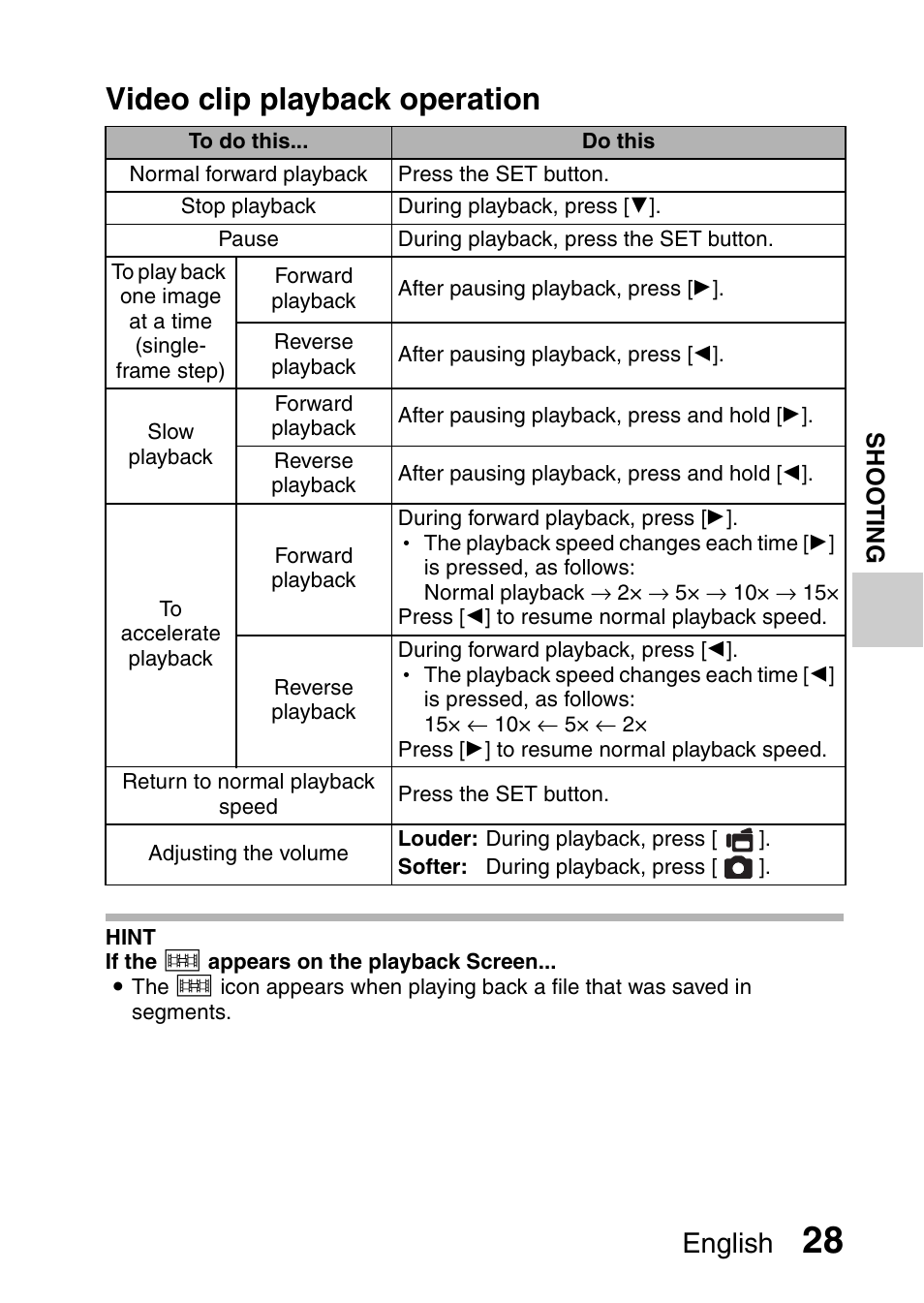 Video clip playback operation, English | Sanyo DUAL CAMERA VPC-PD1TA User Manual | Page 43 / 64