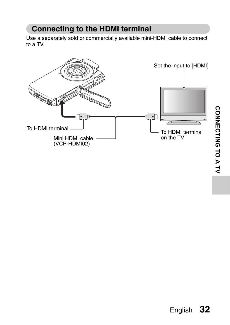 Connecting to the hdmi terminal | Sanyo DUAL CAMERA VPC-PD1TA User Manual | Page 47 / 64