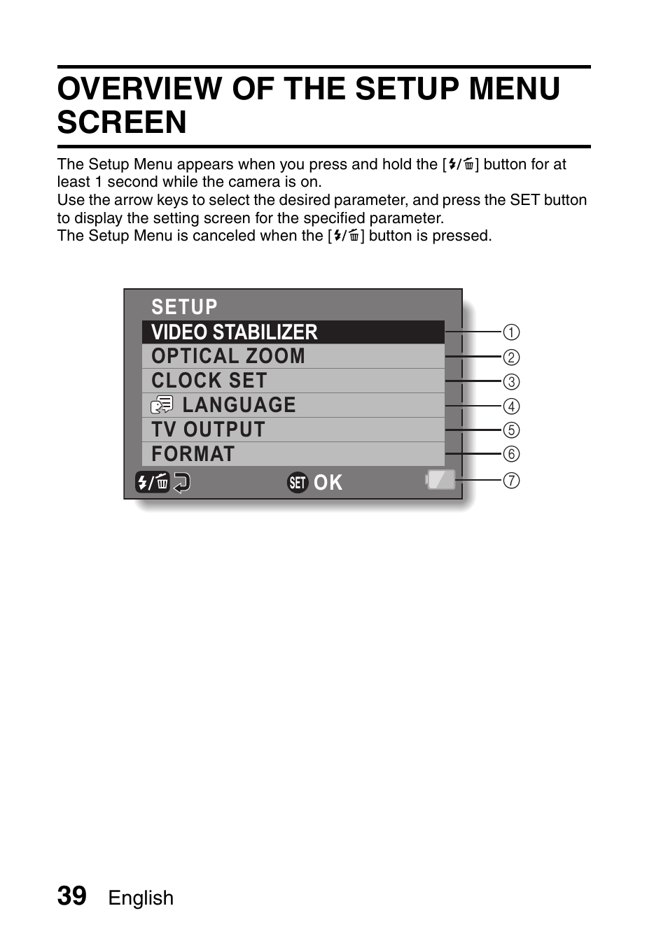 Overview of the setup menu screen | Sanyo DUAL CAMERA VPC-PD1TA User Manual | Page 54 / 64