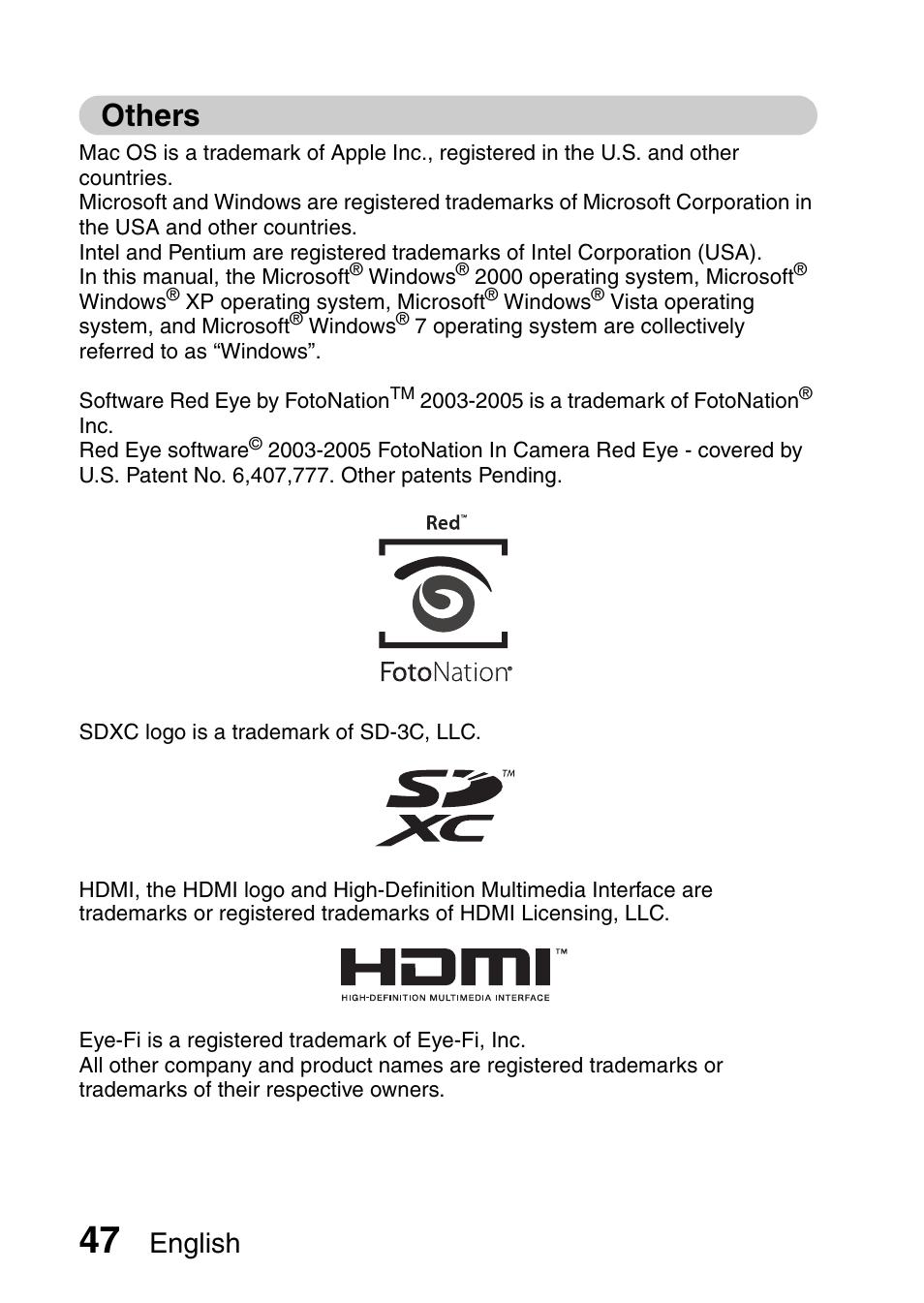 Others, English | Sanyo DUAL CAMERA VPC-PD1TA User Manual | Page 62 / 64