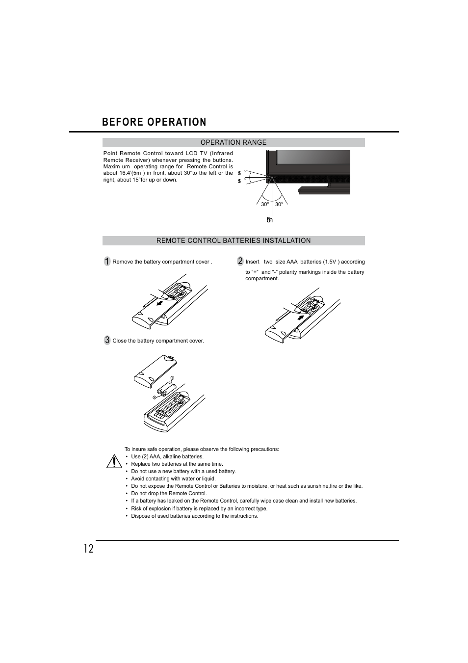 12 before operation | Sanyo LCD-42E30FA User Manual | Page 12 / 47