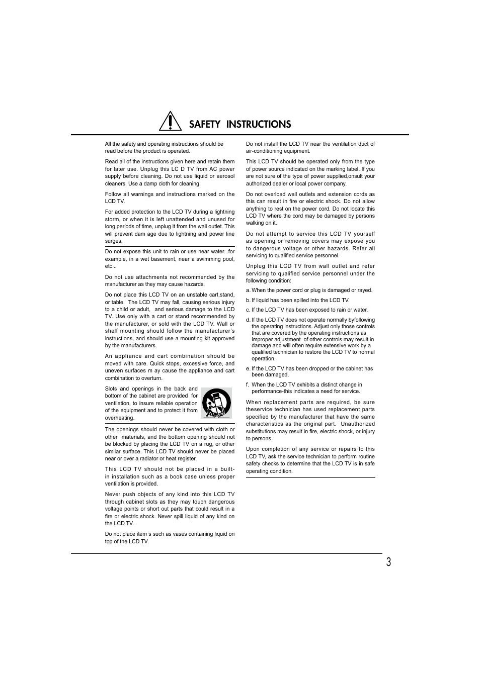 Safety instructions | Sanyo LCD-42E30FA User Manual | Page 3 / 47