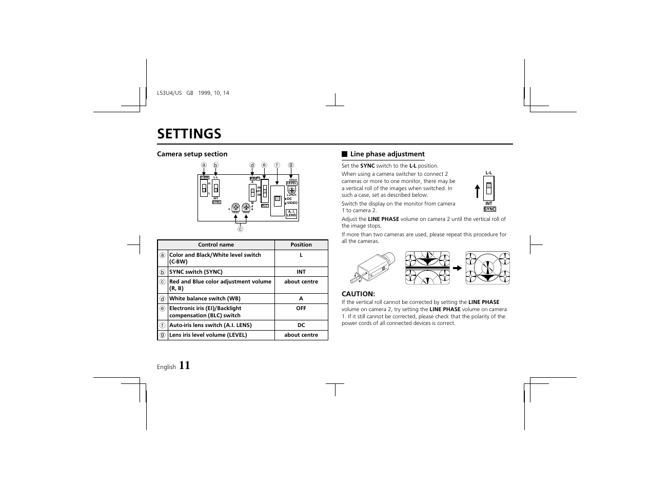 Settings | Sanyo VCC-4374 User Manual | Page 13 / 19