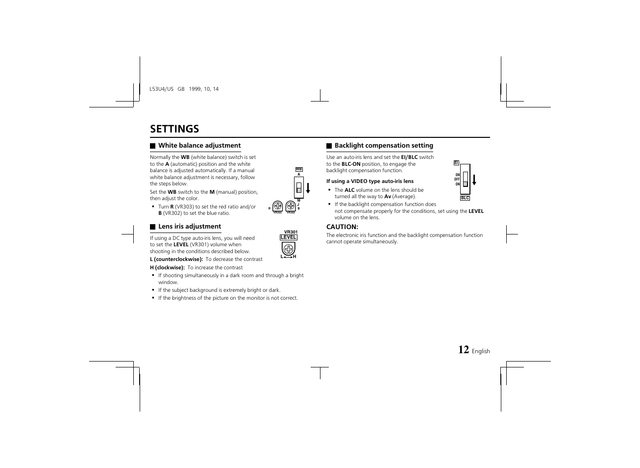 Settings | Sanyo VCC-4374 User Manual | Page 14 / 19