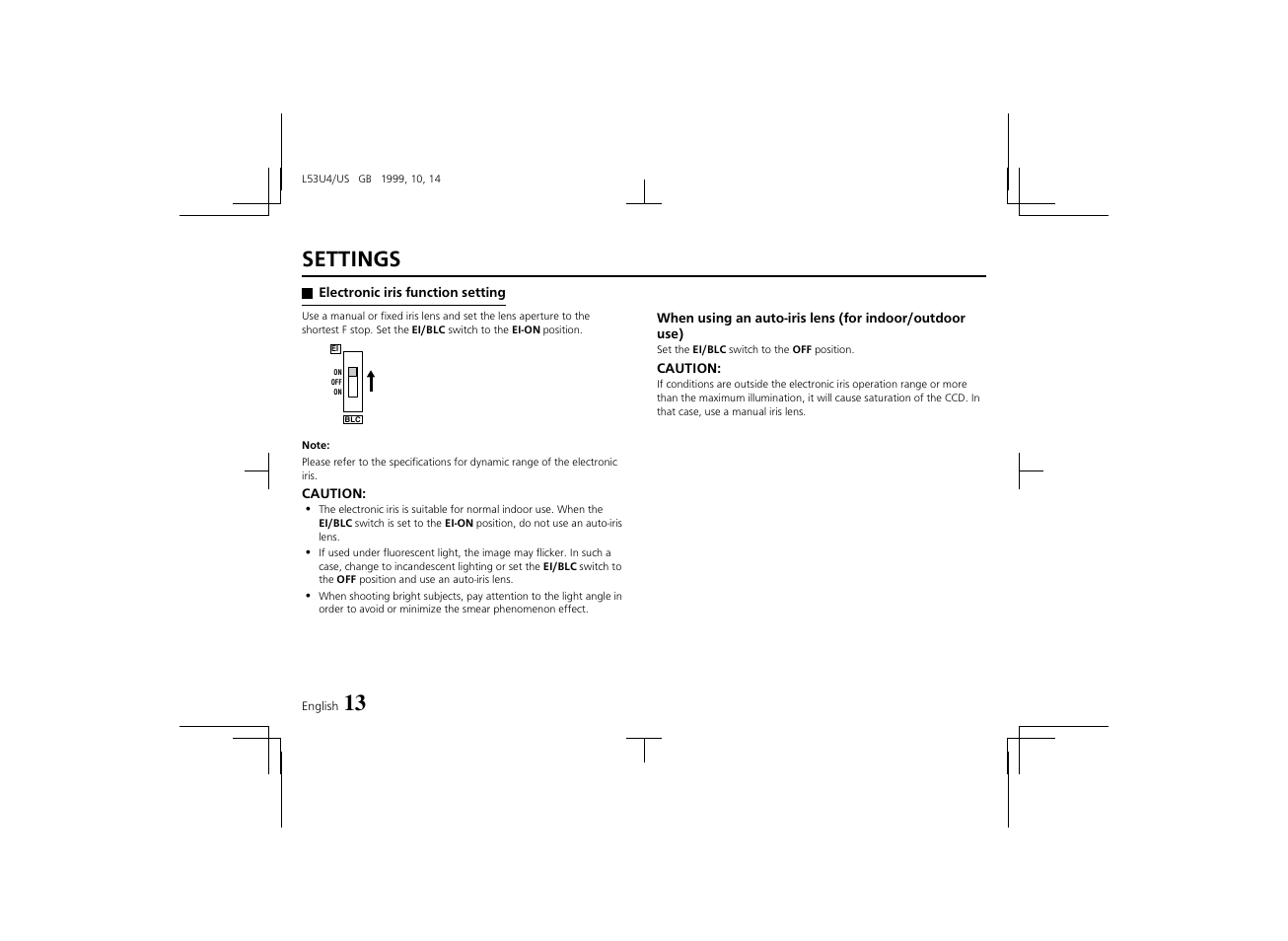Settings | Sanyo VCC-4374 User Manual | Page 15 / 19
