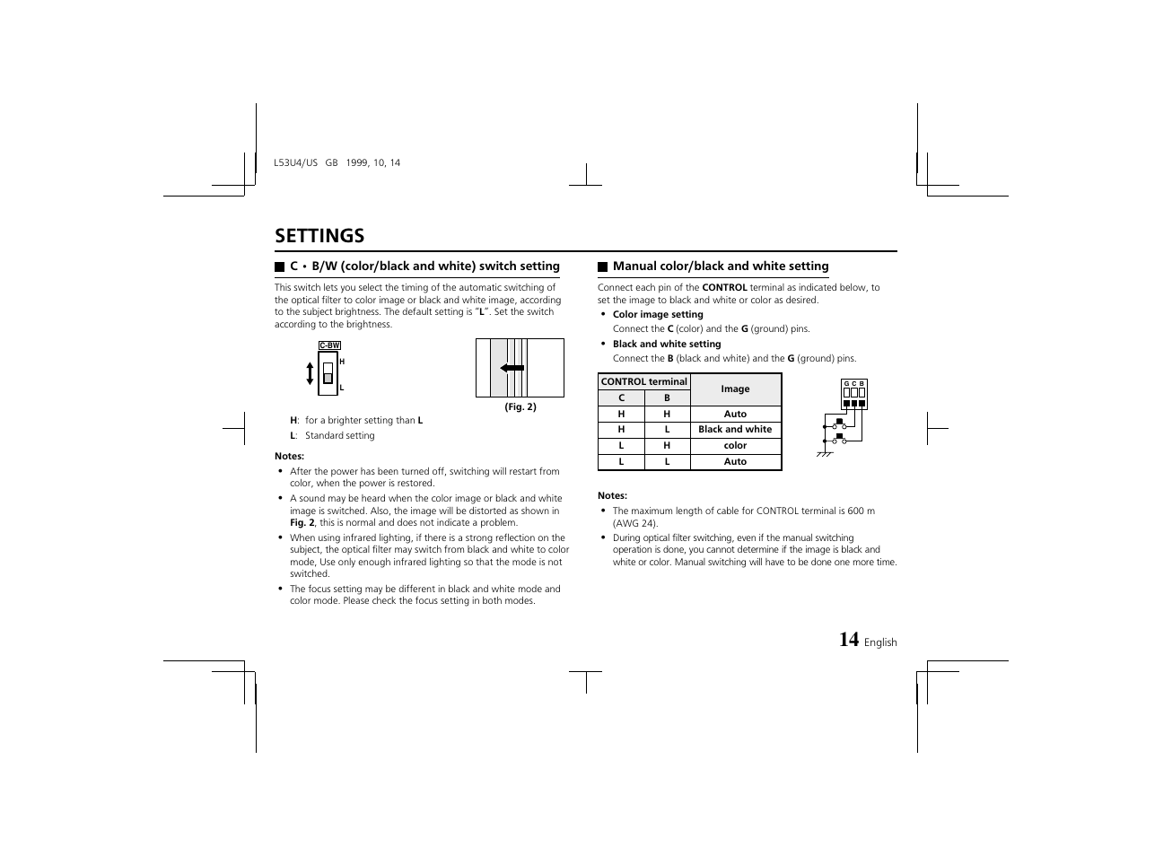 Settings | Sanyo VCC-4374 User Manual | Page 16 / 19