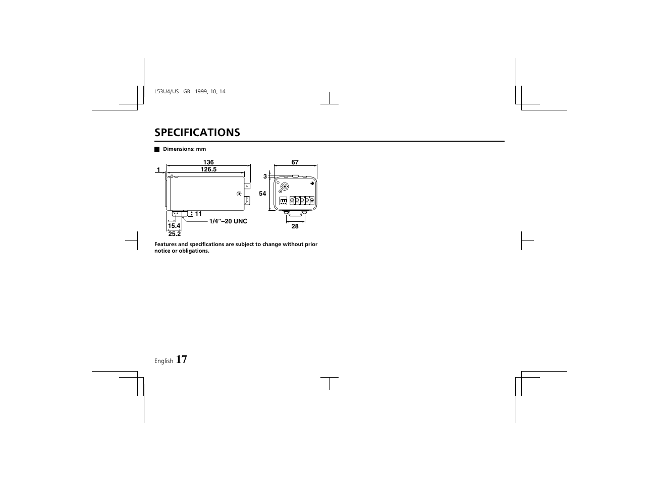 Specifications | Sanyo VCC-4374 User Manual | Page 19 / 19