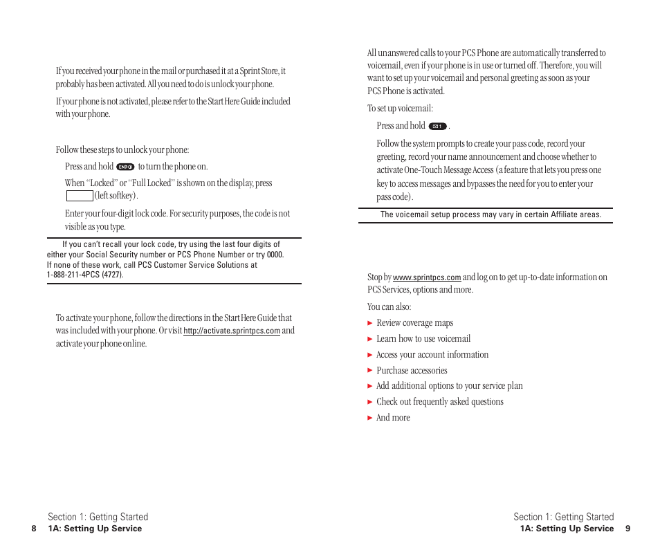 Getting started with pcs service, Setting up your voicemail, Getting help | Sanyo SCP-6400 User Manual | Page 10 / 100