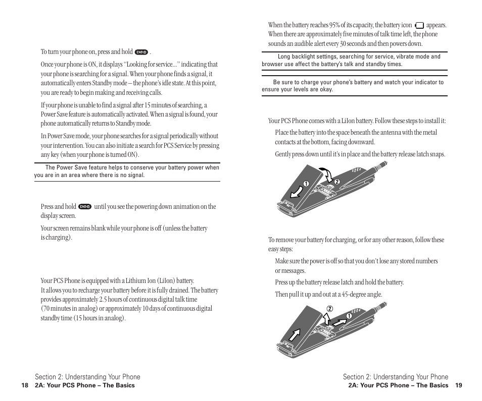 Turning your phone on and off, Using the battery | Sanyo SCP-6400 User Manual | Page 15 / 100