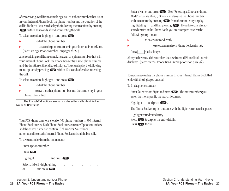 End-of-call options, Saving a phone number, Finding a phone number | Sanyo SCP-6400 User Manual | Page 19 / 100