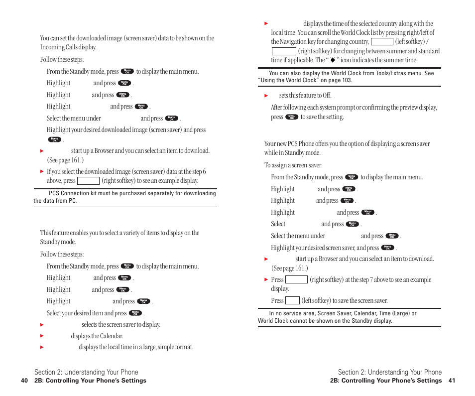 Setting the display for incoming calls, Setting the display for the standby mode, Screen savers | Sanyo SCP-6400 User Manual | Page 26 / 100