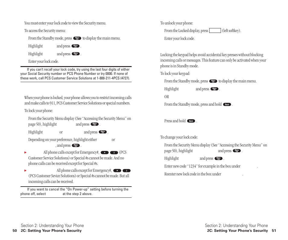Unlocking the keypad, Changing the lock code, Accessing the security menu | Locking your phone, Unlocking your phone, Locking the keypad | Sanyo SCP-6400 User Manual | Page 31 / 100