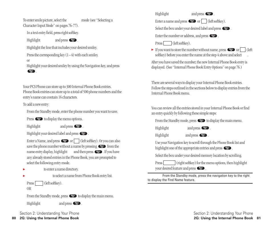 Adding a new internal phone book entry, Finding internal phone book entries | Sanyo SCP-6400 User Manual | Page 46 / 100