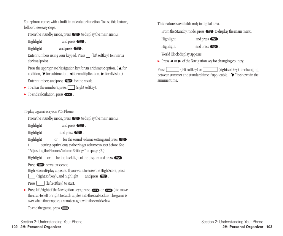 Using the world clock, Using the calculator, Playing games | Sanyo SCP-6400 User Manual | Page 57 / 100