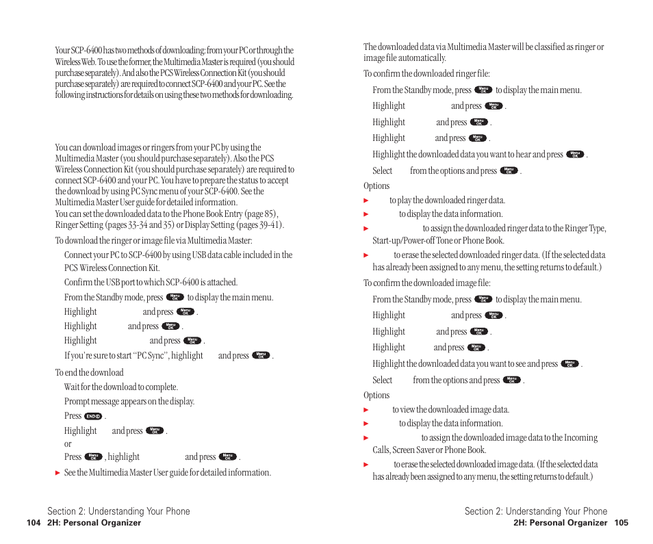 Downloading files, Downloading from your pc with multimedia master | Sanyo SCP-6400 User Manual | Page 58 / 100