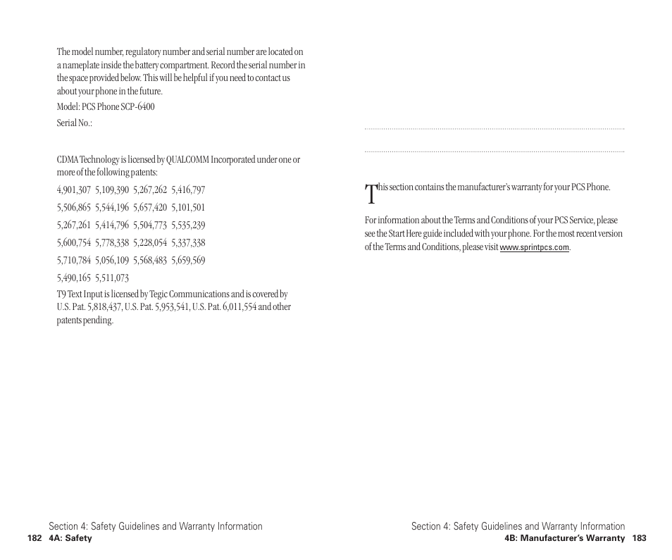 Owner’s record, User guide proprietary notice, 4b. manufacturer’s warranty | Manufacturer’s warranty | Sanyo SCP-6400 User Manual | Page 97 / 100