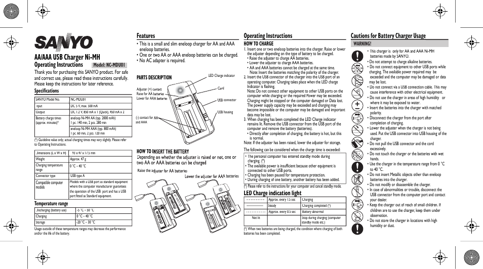 Sanyo NC-MDU01 User Manual | 1 page