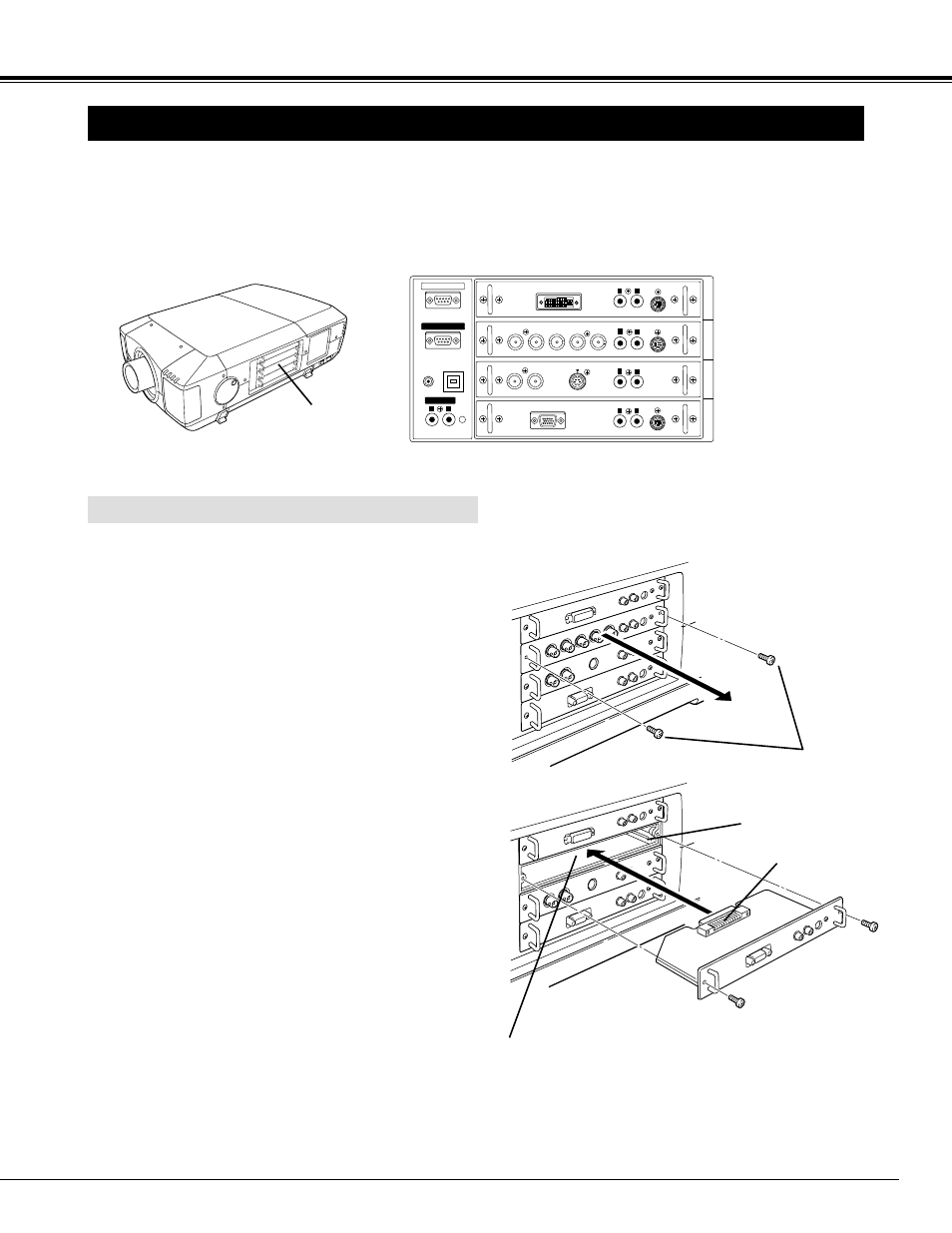 11 connecting projector, Terminals of projector, Replacement of terminal | 4 terminal slots (factory set) | Sanyo PLC-UF15 User Manual | Page 11 / 56