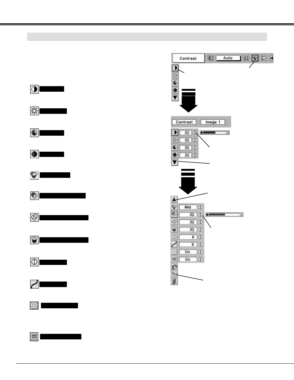 Video input, Image level adjustment | Sanyo PLC-UF15 User Manual | Page 38 / 56