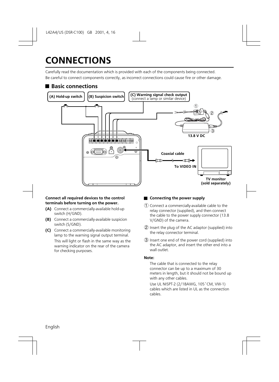 Connections, Basic connections | Sanyo DSR-C100 User Manual | Page 14 / 45