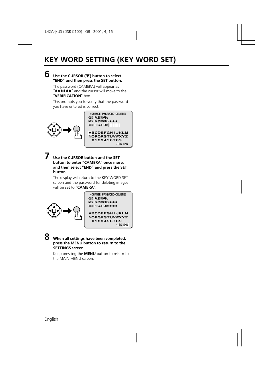 Key word setting (key word set) | Sanyo DSR-C100 User Manual | Page 34 / 45