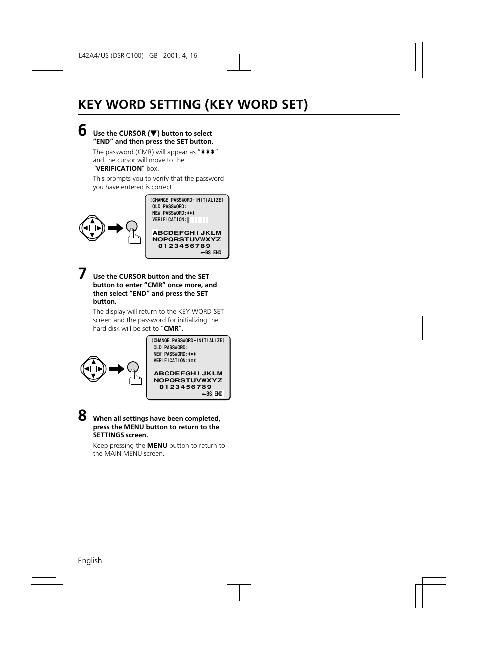 Key word setting (key word set) | Sanyo DSR-C100 User Manual | Page 36 / 45