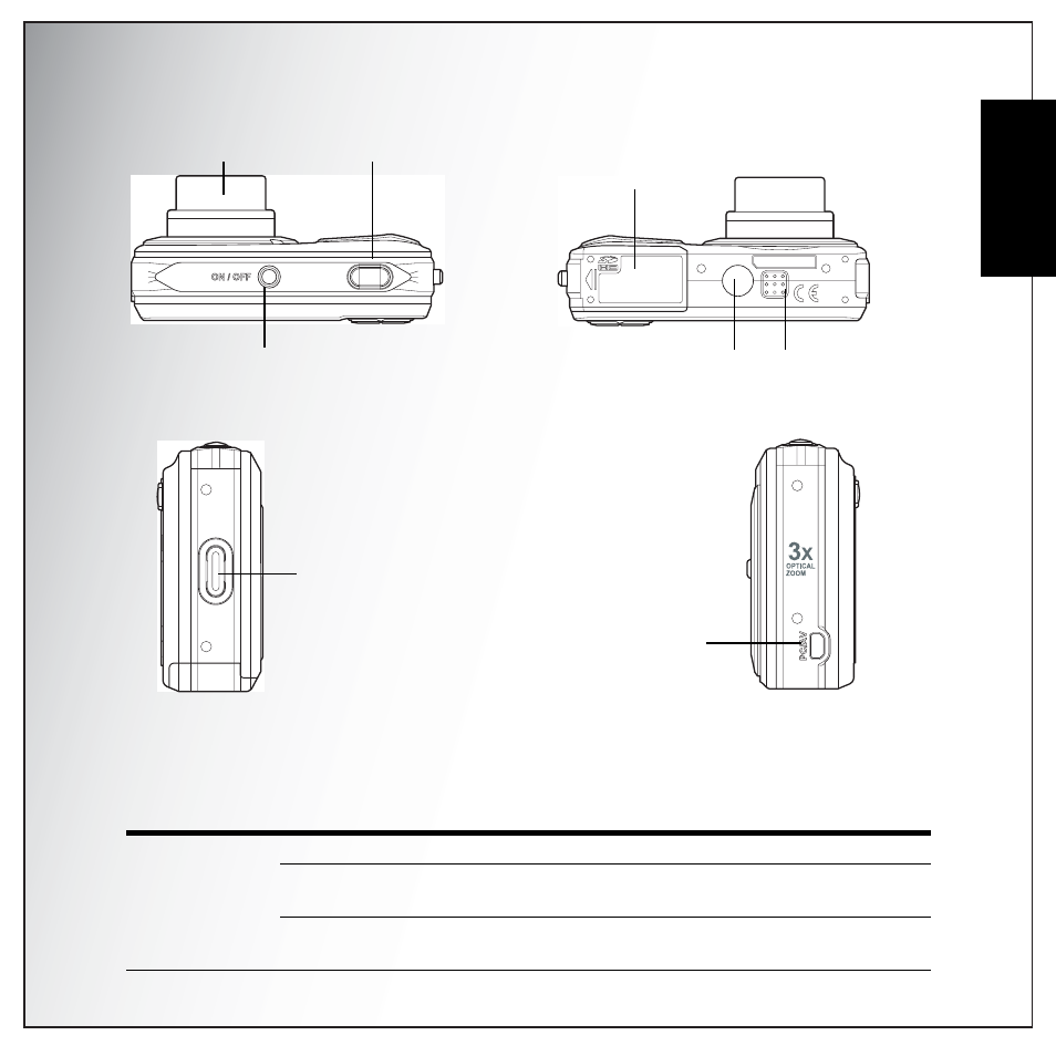 Top view / bottom view, Left / right view, Led indicators | English, Top view / bottom view left / right view | Sanyo VPC-S1275 User Manual | Page 15 / 67