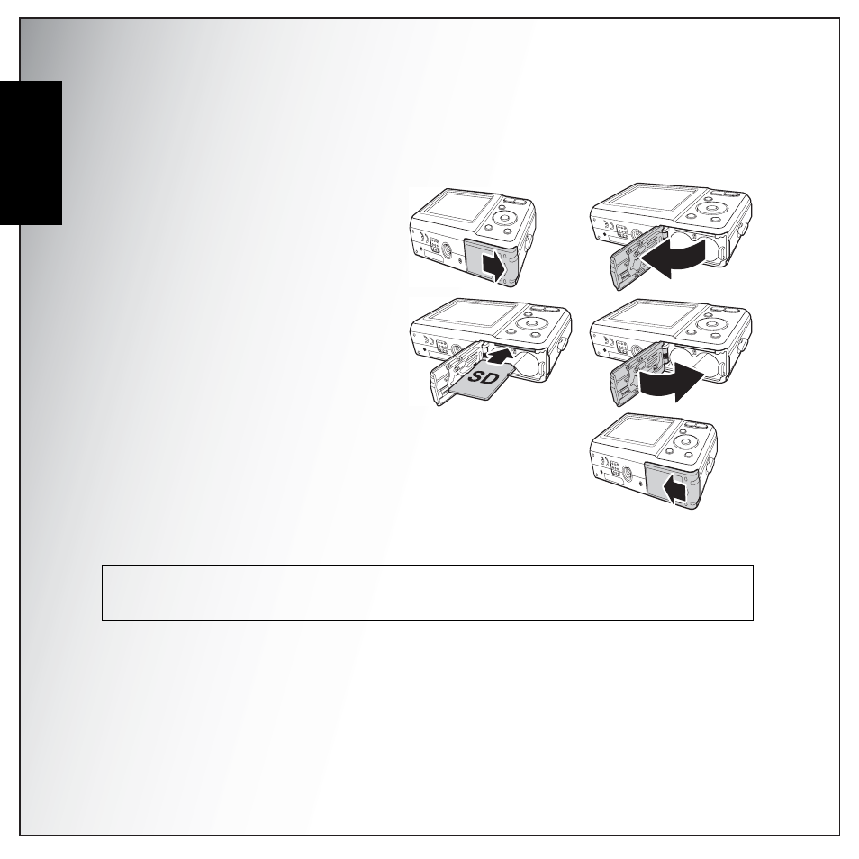 Inserting an sd/sdhc memory card, Turning on, English | Sanyo VPC-S1275 User Manual | Page 28 / 67