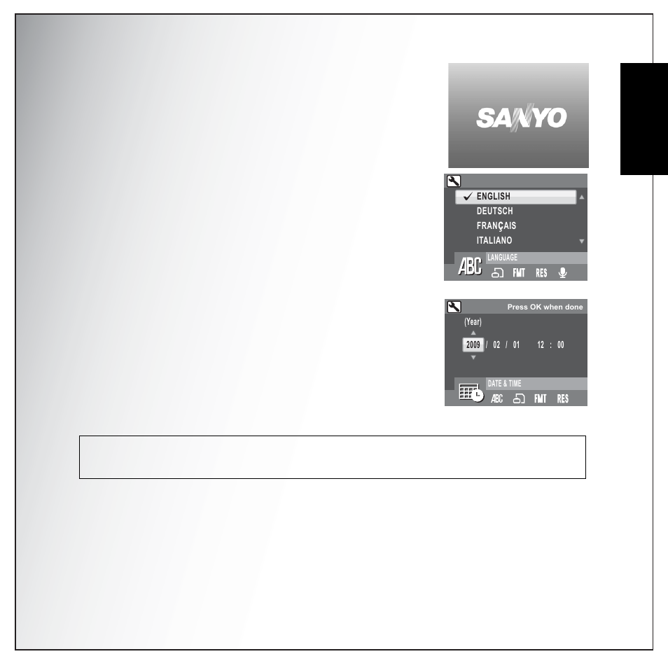 First time use, English | Sanyo VPC-S1275 User Manual | Page 29 / 67