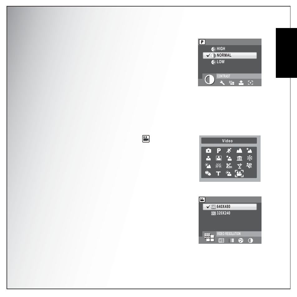 Contrast, Setup, Video capture menu | Video resolution, White balance, English | Sanyo VPC-S1275 User Manual | Page 41 / 67