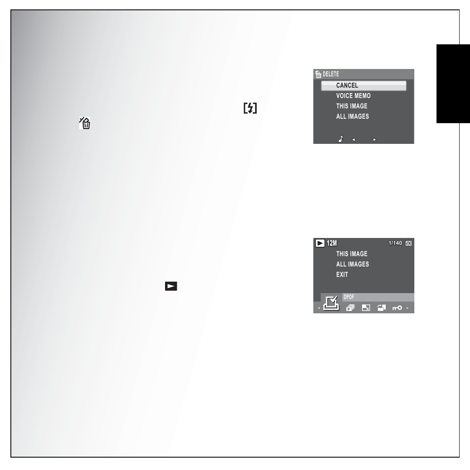 Deleting photos/videos, Using the playback menu, Dpof | English | Sanyo VPC-S1275 User Manual | Page 47 / 67