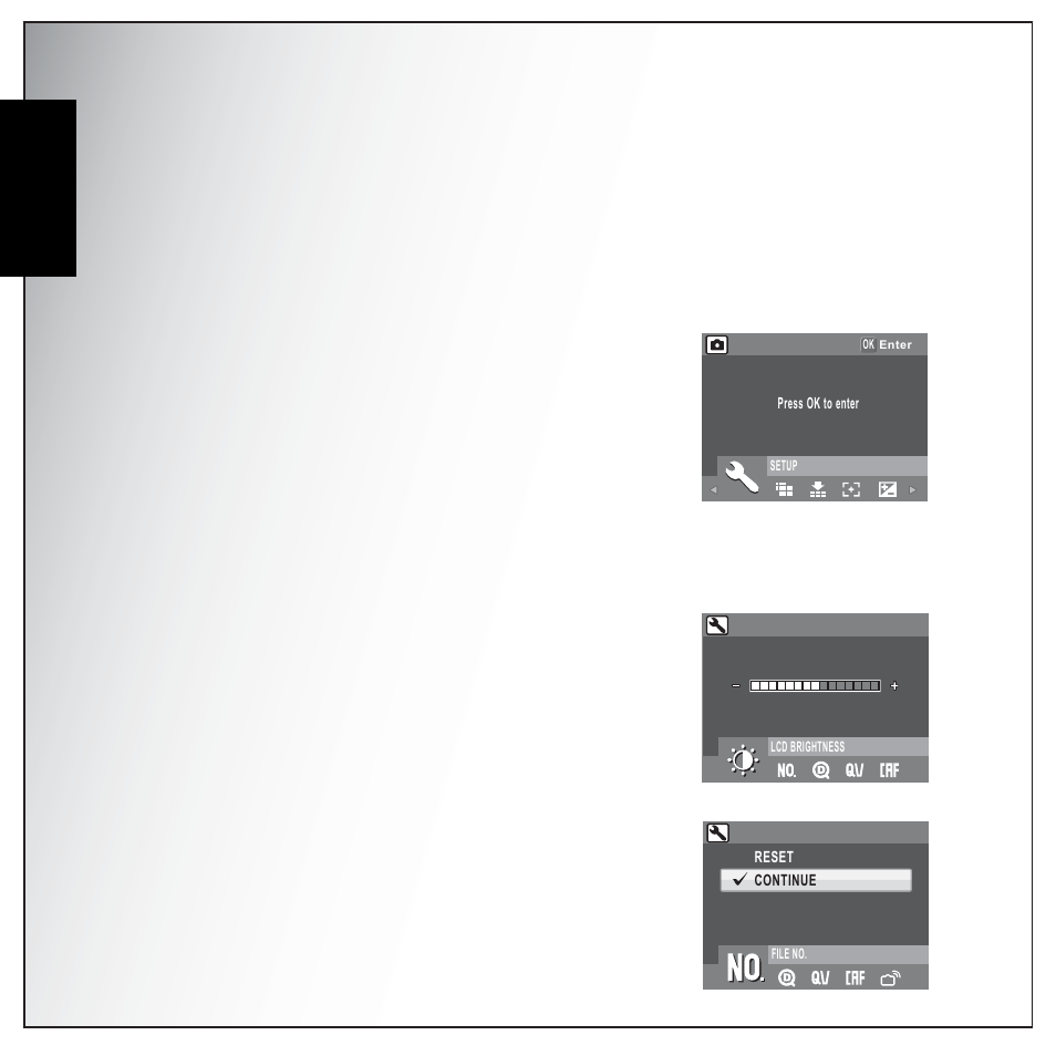 Camera settings, The setup menu, Lcd brightness | File number, English | Sanyo VPC-S1275 User Manual | Page 54 / 67