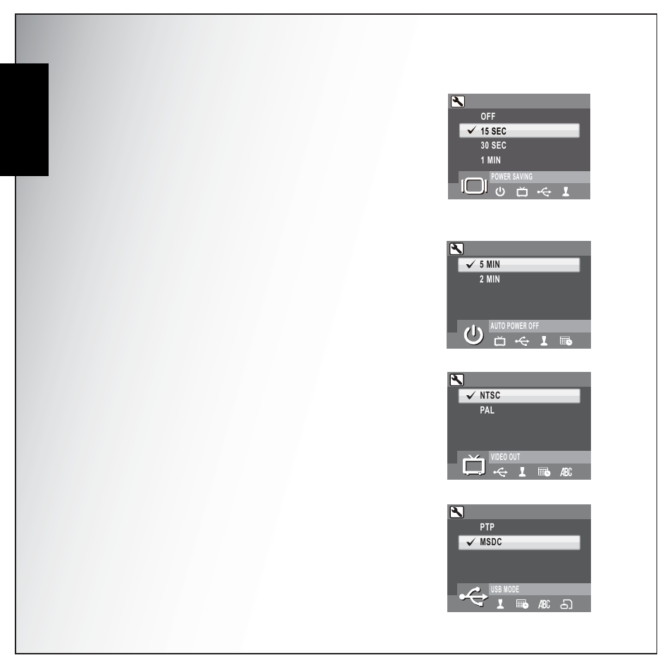 Power saving, Auto power off, Video out | Usb mode, English | Sanyo VPC-S1275 User Manual | Page 56 / 67