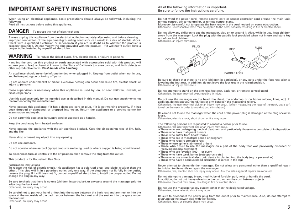 Important safety instructions, Danger, Warning | Sanyo HEC-DR7700C User Manual | Page 2 / 16