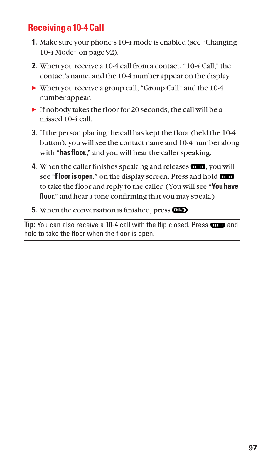 Receiving a 10-4 call | Sanyo SCP-2300 User Manual | Page 103 / 150