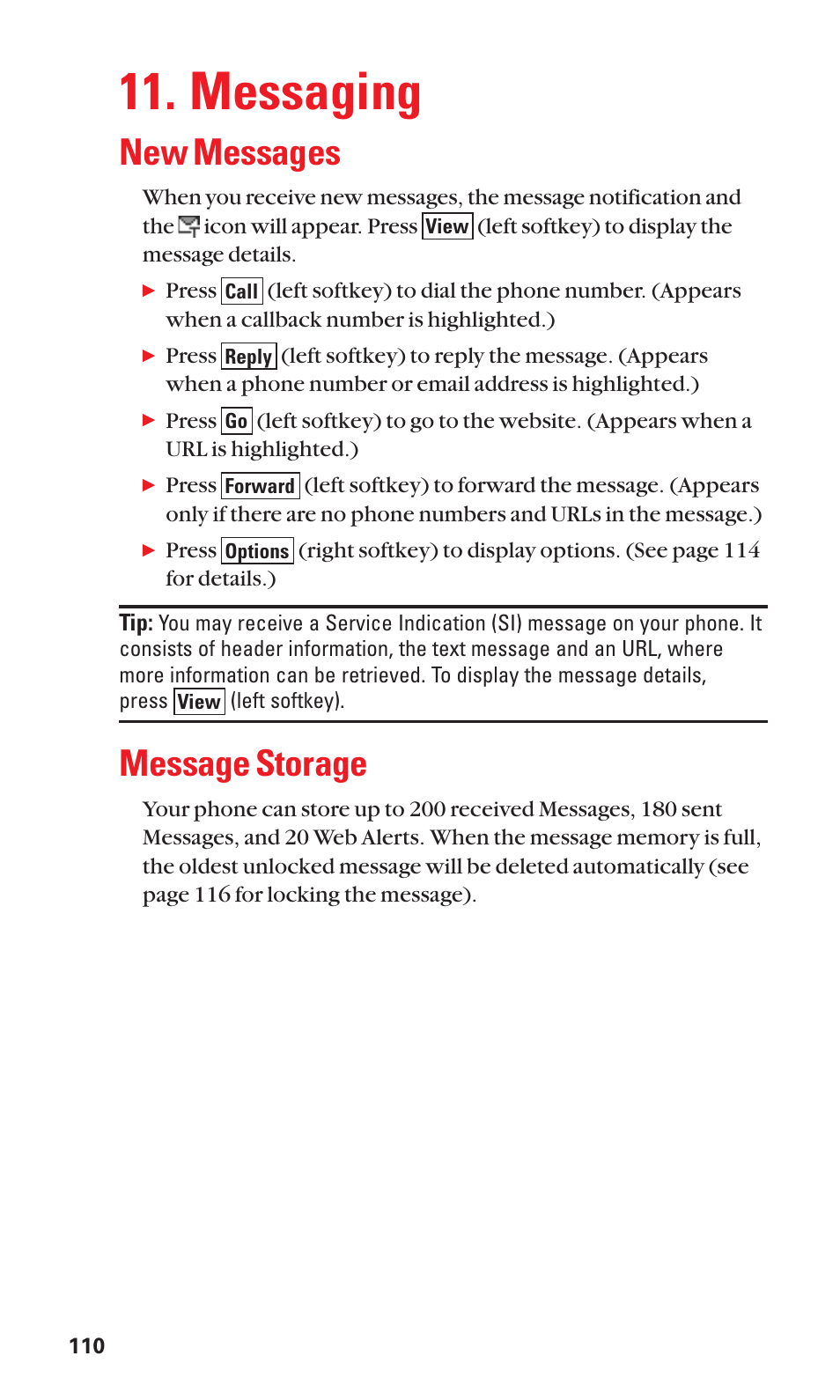 Messaging, New messages, Message storage | Sanyo SCP-2300 User Manual | Page 116 / 150
