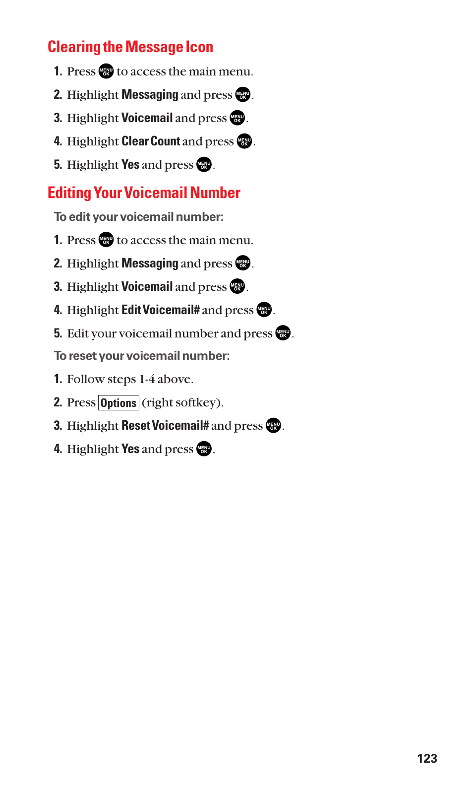 Clearing the message icon, Editing your voicemail number | Sanyo SCP-2300 User Manual | Page 129 / 150