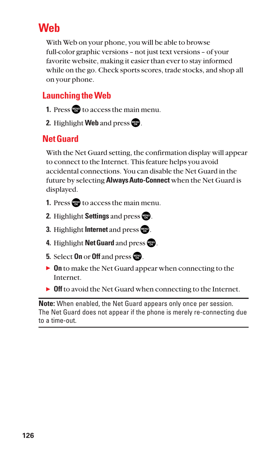 Launching the web, Net guard | Sanyo SCP-2300 User Manual | Page 132 / 150