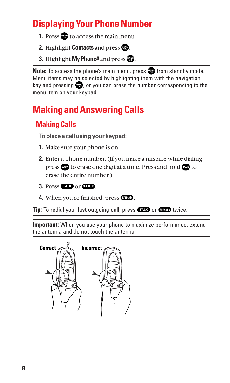 Displaying your phone number, Making and answering calls, Making calls | Sanyo SCP-2300 User Manual | Page 14 / 150